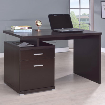 2 Cappuccino Office Desk - Modern Look Ample Work Area Efficient Space For Spaces Spacious Surface Drawer Storage Workspace