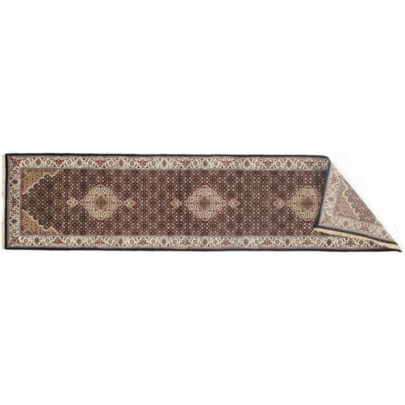 Tapis de couloir brun en soie noué à la main de conception unique 2 pi 5 po x 10 pi 3 po Nasheena