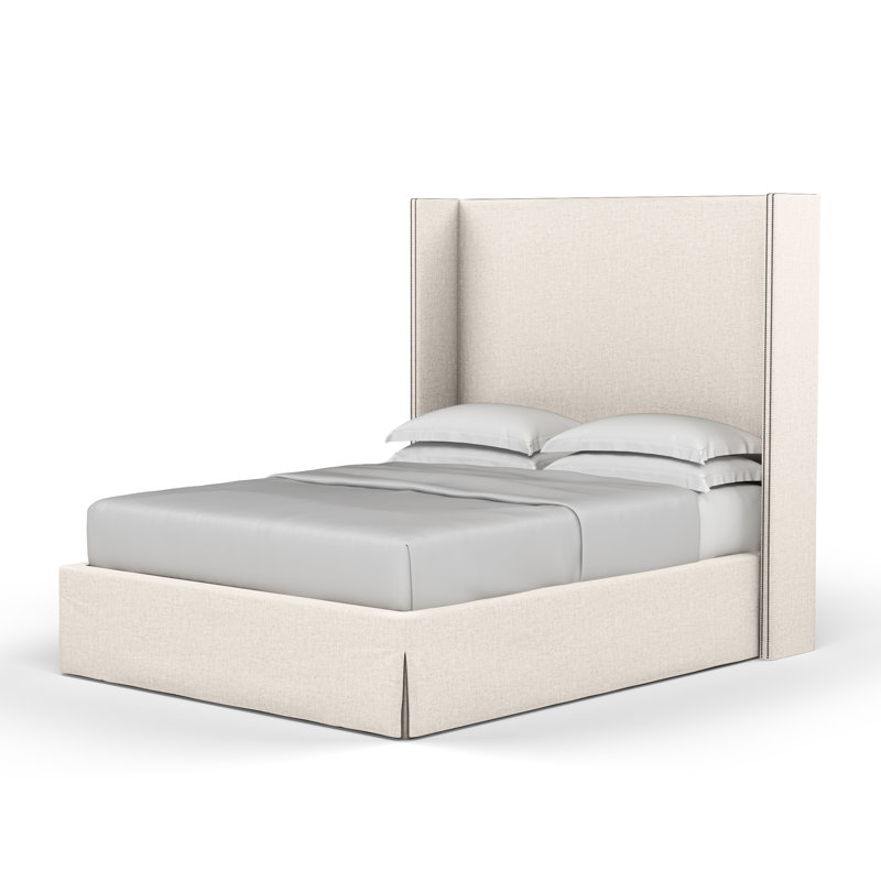 Kaiser Upholstered Wingback Bed, Queen, Plush Velvet Alabaster