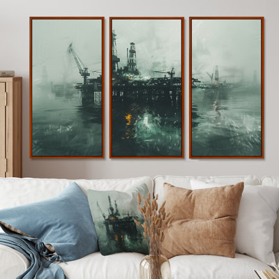 Ensemble de décorations murales gris et vert Winter Drilling Dynamics Oil Rig II