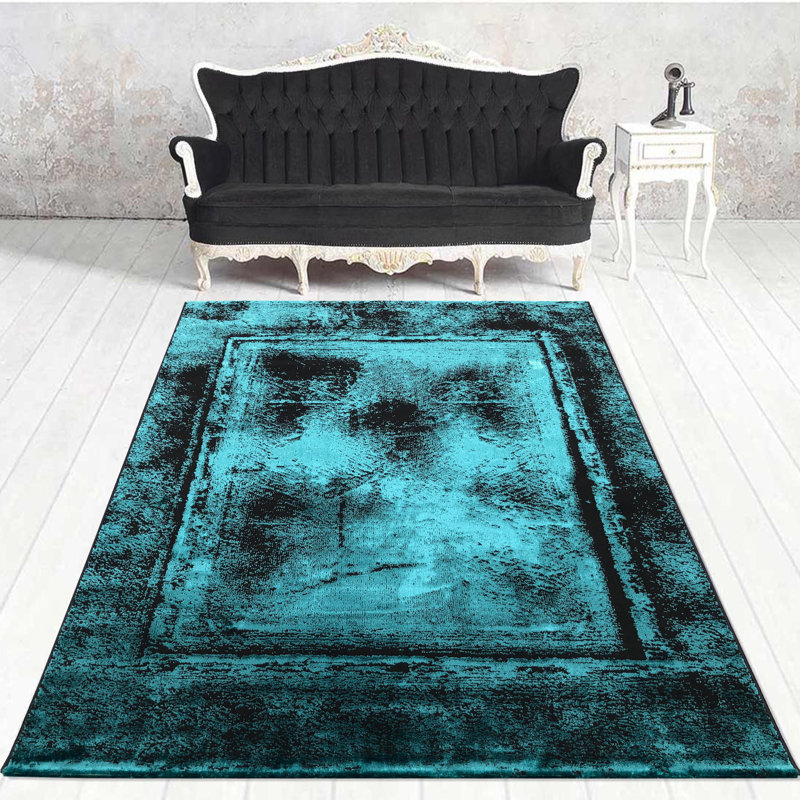 Tapis luxueux, anthracite et vert, 6,6 x 9,5 pieds | 100% polyester, 2,4 lb / pi² | Poils de 0,4 po de hauteur | Durable et facile à nettoyer, idéal pour le salon et la chambre à coucher | Conception élégante, parfaite pour un décor moderne
