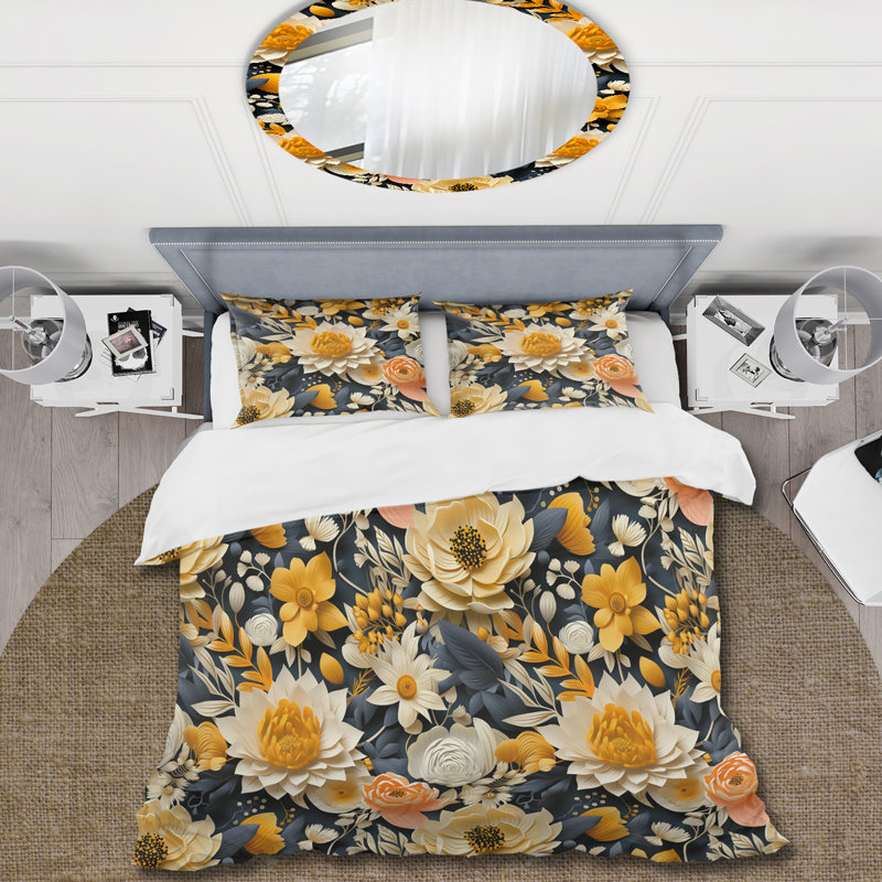 Bohemian Autumn Elegant Floral Motif - Ensemble de housse de couette floral, Housse de couette pour très grand lit et 2 très