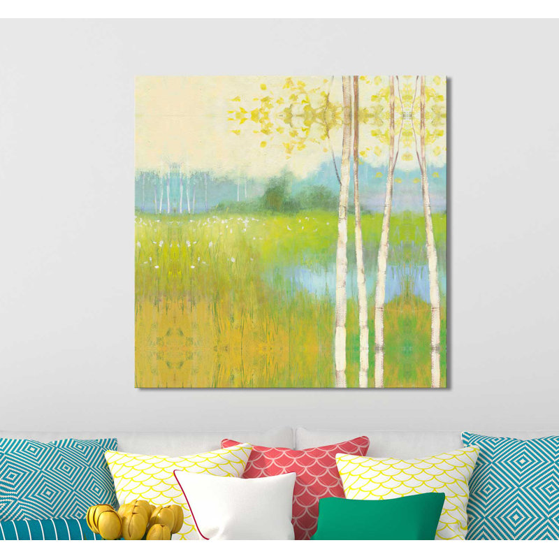 «Spring Fling II», reproduction de peinture acrylique sur toile, H 31,5 po x l 31,5 po x P 2 po, Cadre flottant blanc