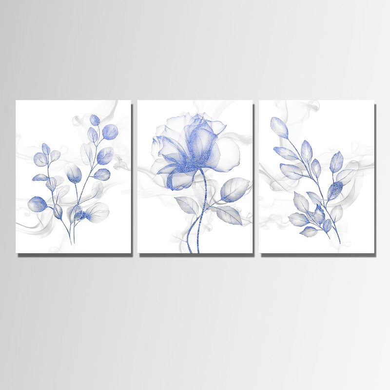 3 Piece Wrapped Canvas Print, Blue