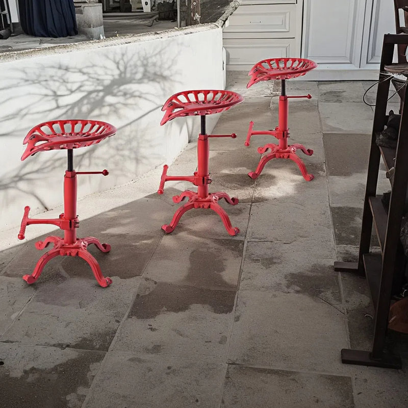 Ensemble de 2 tabourets de bar industriels rustiques, Rouge, 2