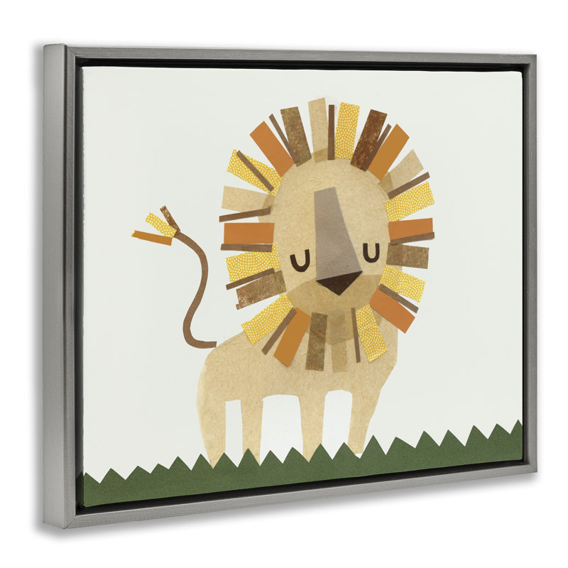 "Cozy Corner Lion", art mural sur toile flottante par Jenny Westenhofer, Cadre flottant gris lustré, H 25 po x l 31 po