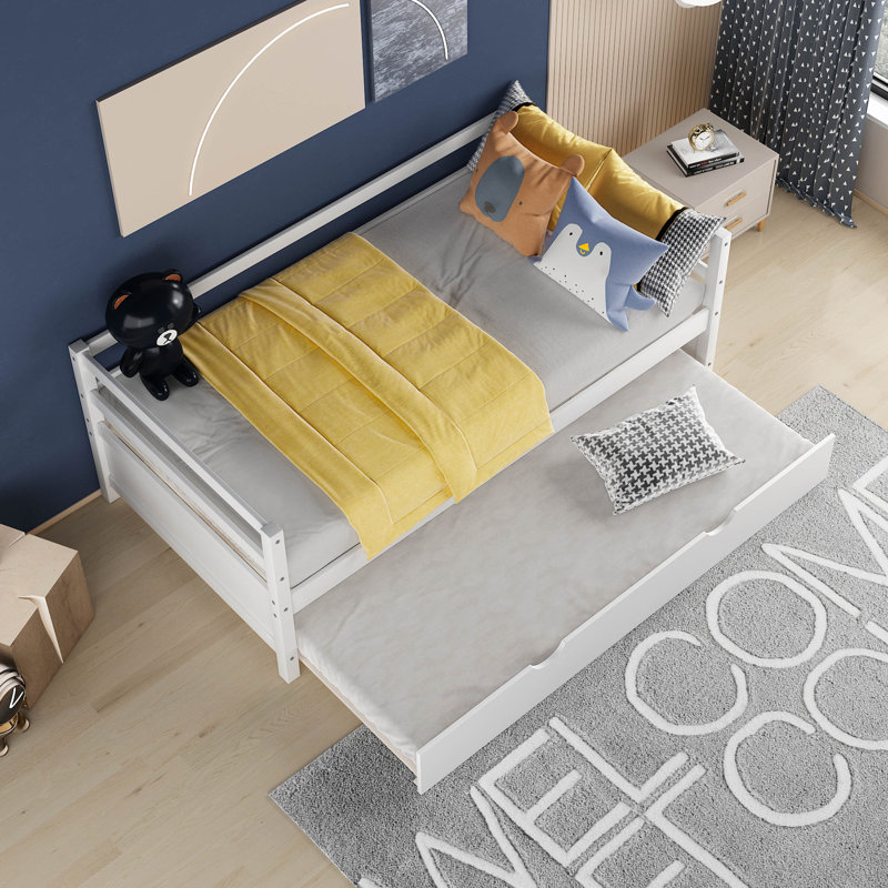 Lit plateforme simple avec lit gigogne, Blanc