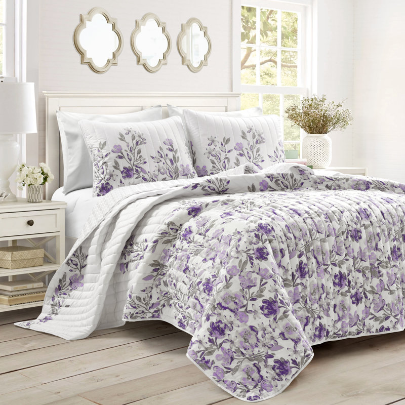 Microfiber Reversible 3 Piece Quilt Set, Queen Quilt + 2 Shams, Navy/White