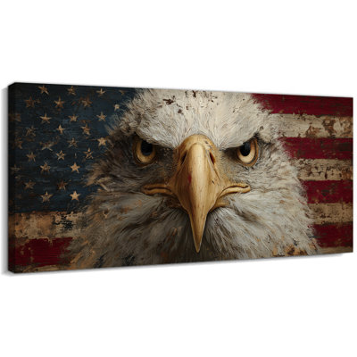  Grand drapeau américain patriotique sur toile, art mural encadré, œuvre d'art américaine rétro, drapeau américain avec photo pour le salon, la chambre et le bureau, 16 x 32 po