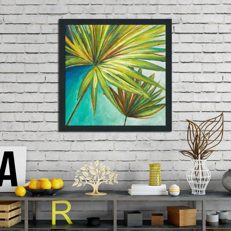 «New Palmera II» par Patricia Pinto - Peinture, H 25,5 po x l 25,5 po x P 1 po, Cadre espresso