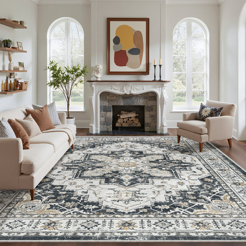Tapis antidérapant Malila, Rectangulaire 8 pi x 10 pi, Noir