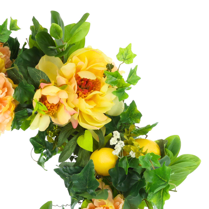 24" Assorted Peony and Lemon Wreath