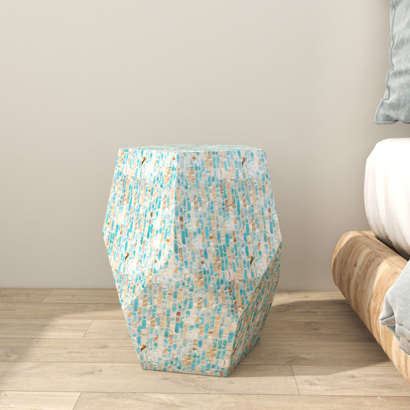 Multi Colored Mother of Pearl Handmade Accent Table 16" x 16" x 19"