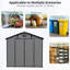Remise de rangement en plastique gris foncé de 8 pi x 10 pi avec entrée verrouillable, fenêtre et plancher, amplement d'espace pour les vélos, outils de jardin, tondeuses à gazon, remise extérieure en construction, conception en résine grise, fenêtre d'aération