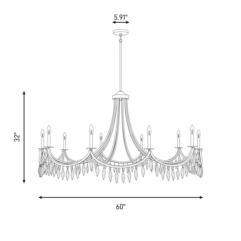 Lustre 10 lumières en laiton chaleureux Kameron, Nickel