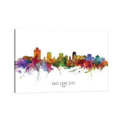 Salt Lake City Utah Skyline by Michael Tompsett - 1 Piece Wrapped Canvas Wall Art