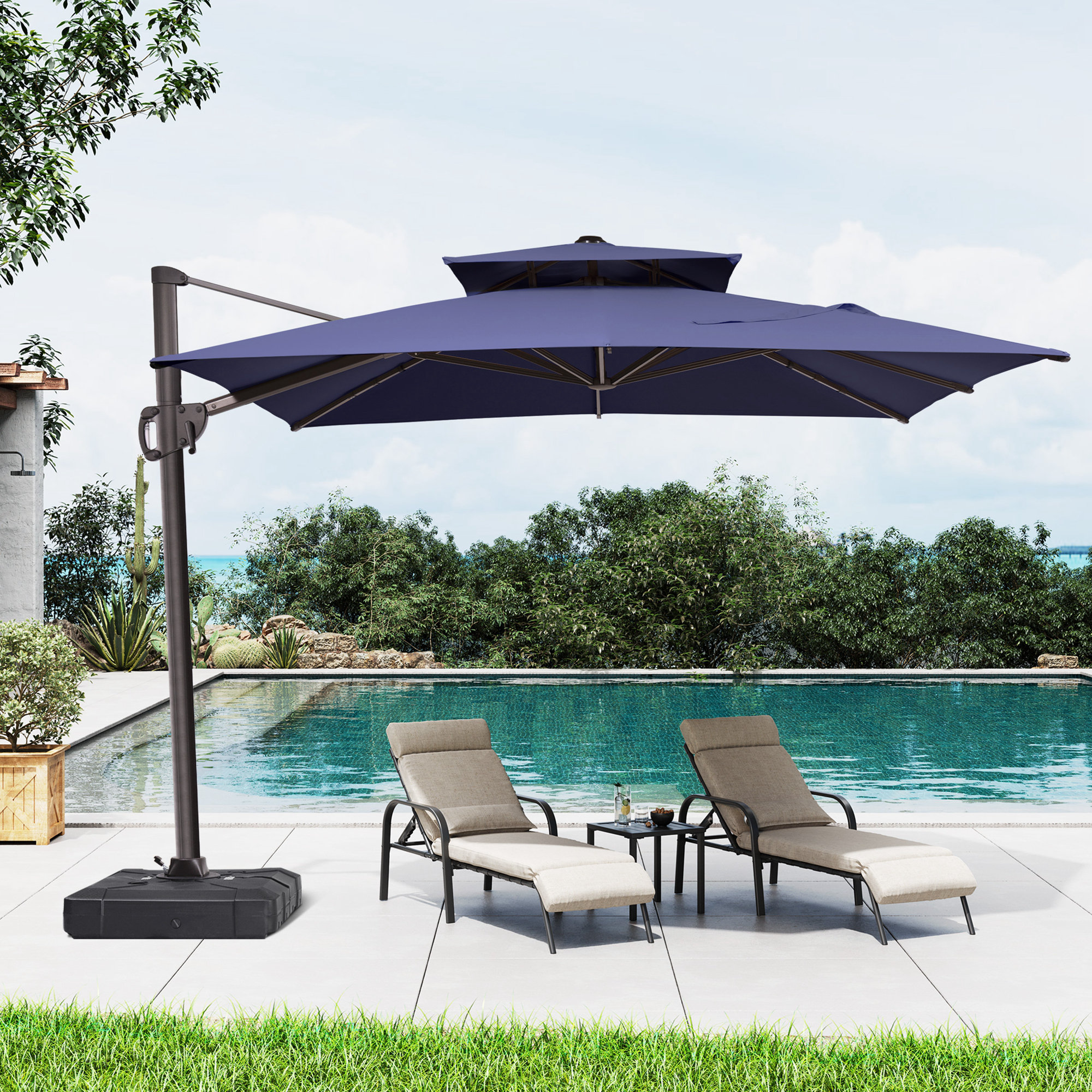 Arlmont & Co. 11*9 Ft Patio Rectangular Cantilever Umbrella weighted