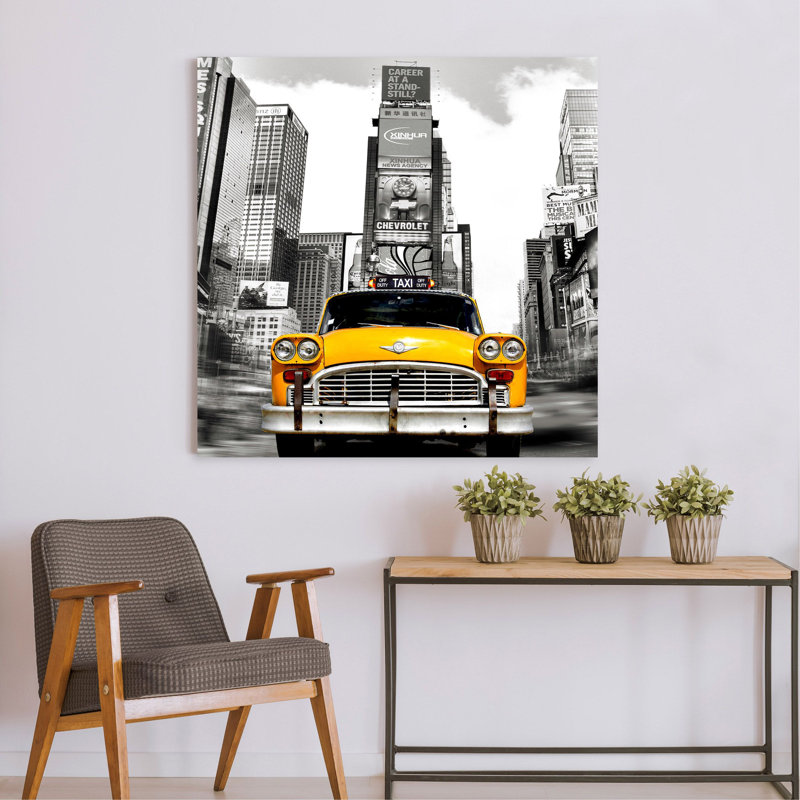Vintage Taxi In Times Square, NYC by Julian Lauren - Wrapped Canvas Print, 70cm H x 70cm W