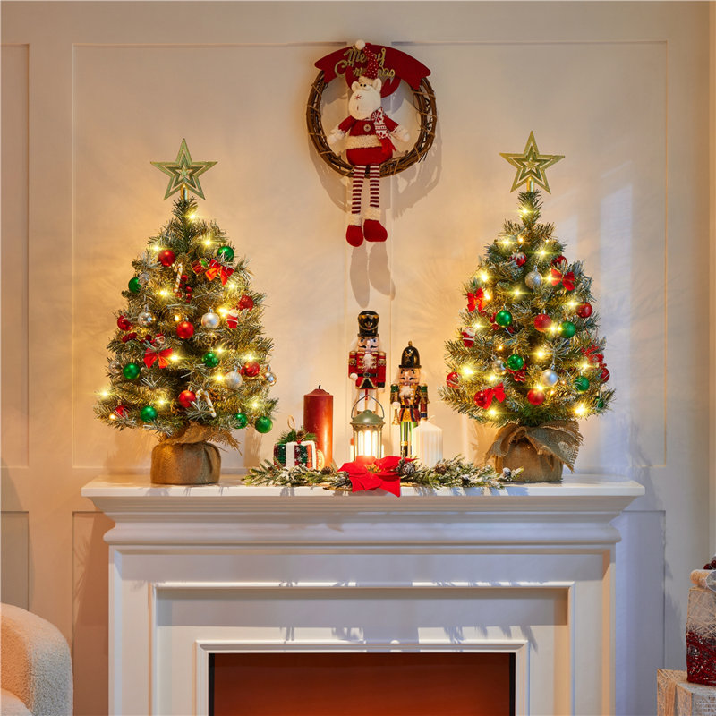 2Pcs Lighted Artificial Christmas Tree, 2 ft