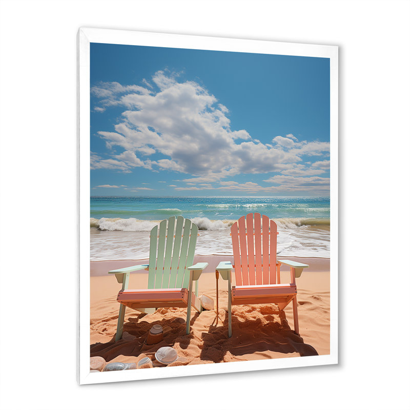 Nautique et plage, art mural sur toile, Cadre photo blanc, H 44 po x l 34 po x P 1,5 po