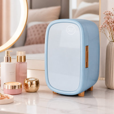 Mini Skincare Fridge, Constant 50°F Cooling Beauty Refrigerator with Large Storage Drawer, Quiet Portable Cosmetic Cooler for Serums, Creams, Masks, Ideal for Bedroom & Bathroom