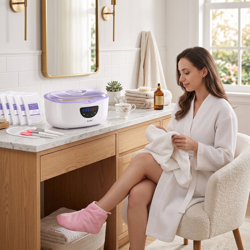 Appareil de paraffine de 4000 ml pour les mains et les pieds, avec 8 recharges de cire, chauffe rapidement en 20 minutes avec contrôle de la température, violet