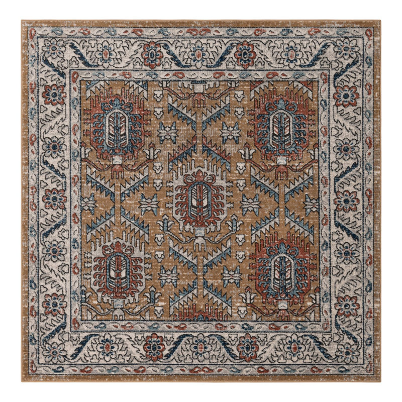 Weingartner Performance Mustard Yellow/Ivory/Blue Rug, Square 6'1"