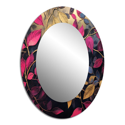 Charm doré et feuille d'or en hiver - Grand miroir mural ovale sur métal