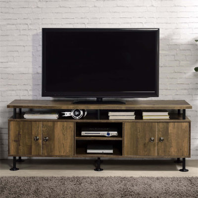 60-Inch TV Stand With 4 Open Compartments, Rustic Oak And Black Finish, Ideal For Industrial Home Decor And Entertainment Storage