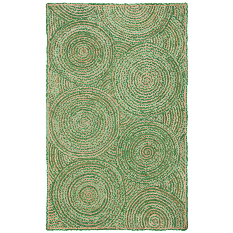 Handmade Green and Natural Geometric Jute Area Rug, 3' x 5'