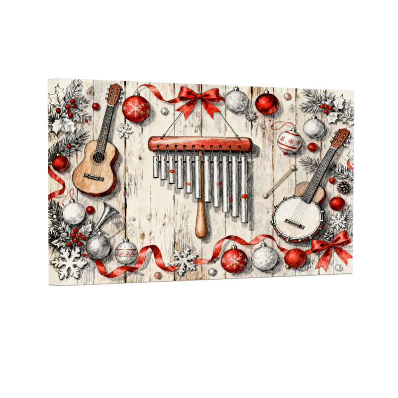 Ensemble de 3 reproductions d'art sur toile, "Christmas Christmas Instruments and Ornaments", H 20 po x l 30 po