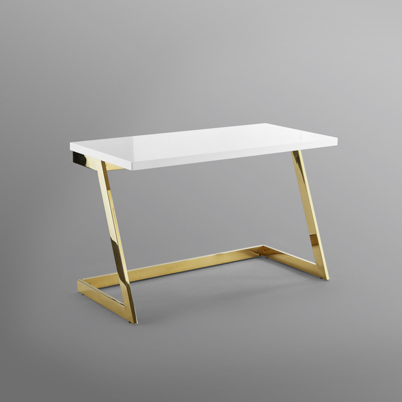 Bureau d'écriture avec plateau laqué Malana, Blanc / Doré