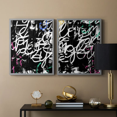 «Graffiti Scribe I», reproduction encadrée de qualité supérieure - prête à être accrochée - aucun clou requis - aucun clou requis