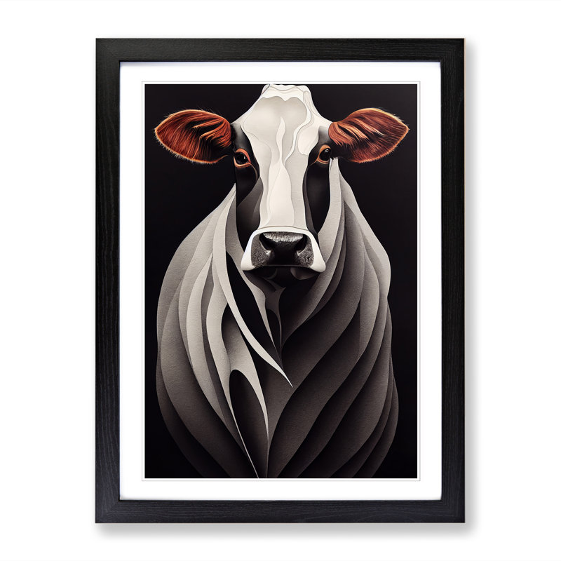 Modern Cow Design - Picture Frame Print, Black, 64cm H x 46cm W x 2cm D