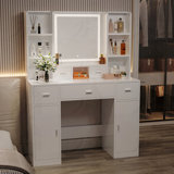 The vanity with LED mirror is equipped with a hair dryer rack, and the vanity in the bedroom and dressing room is equipped with a dressing pad