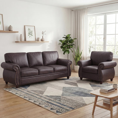 2-Piece Rolled Arm Fabric Sofa Set（1Seater&3 Seater Sofa）