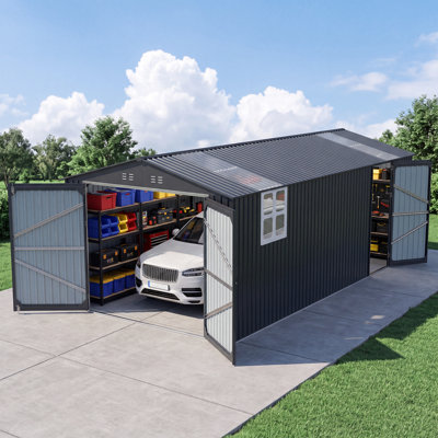13 ft. W X 20 ft. D Outdoor Metal Storage Shed Garage Shed with Windows and Skylight