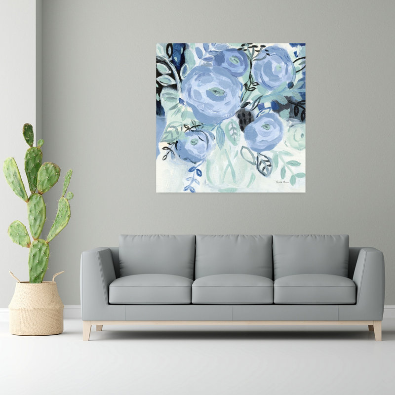 Art côtier avec fleurs noires, H 48 po x l 48 po