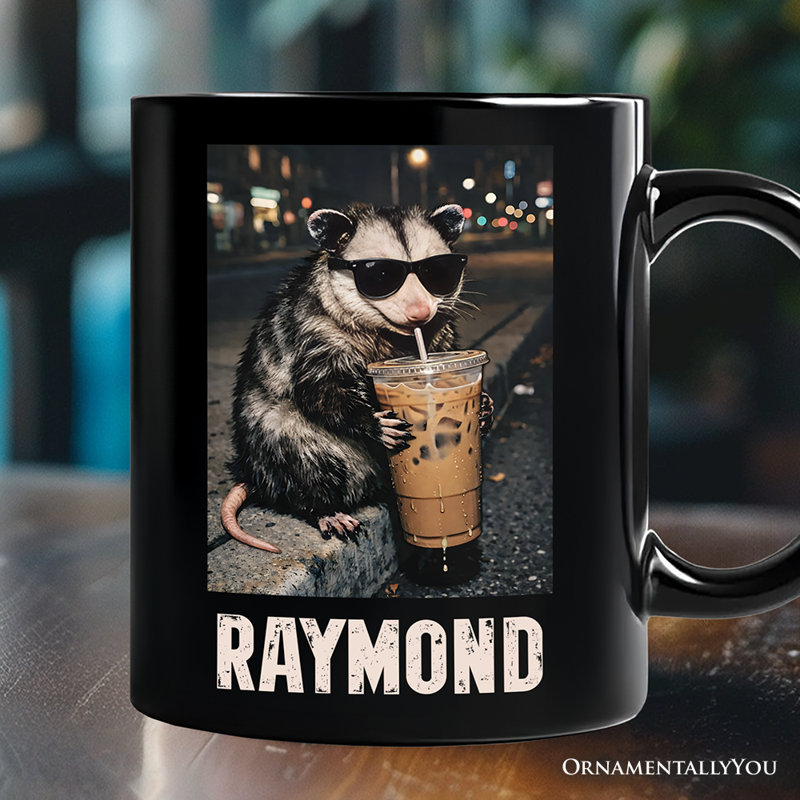 Iced Coffee Opossum Mug, Funny Animal Meme Gift with Custom Name