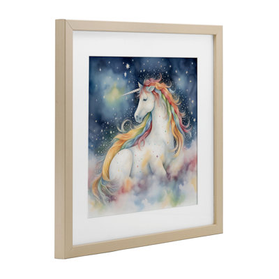 Unicorn Floating on the Clouds Framed Print Under Glass, design by Creative Studio