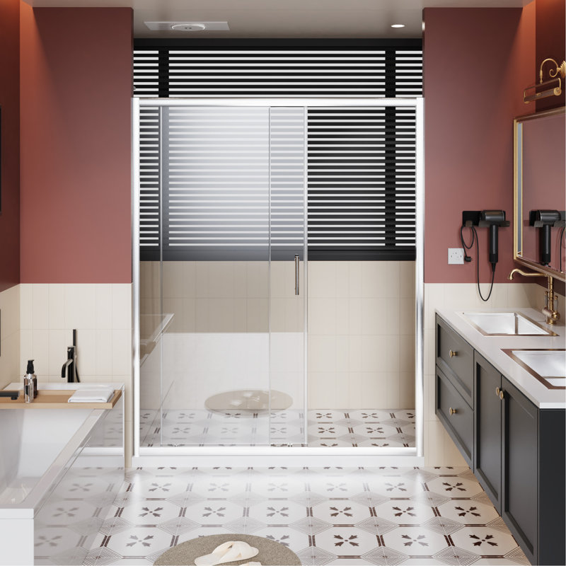 Single Sliding Shower Door, 72 In Height X 60 Width, 1/5 Inch Thick Tempered Glass, Stainless Steel Handle, And Stain - Surface Tall Wide, Finish, Custom Fit Solution