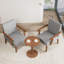Ensemble de 2 fauteuils d'appoint en tissu avec table ronde en bois-112553923