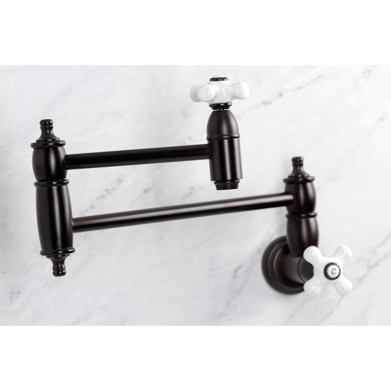 Kingston Brass Restoration Two-Handle 1-Hole Wall Mount Pot Filler Faucet, Oil Rubbed Bronze