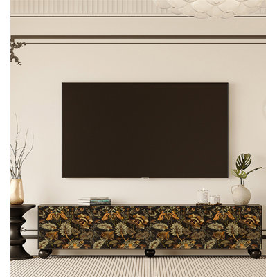Meuble télé rétro à imprimé floral avec pieds ronds et rangement fermé