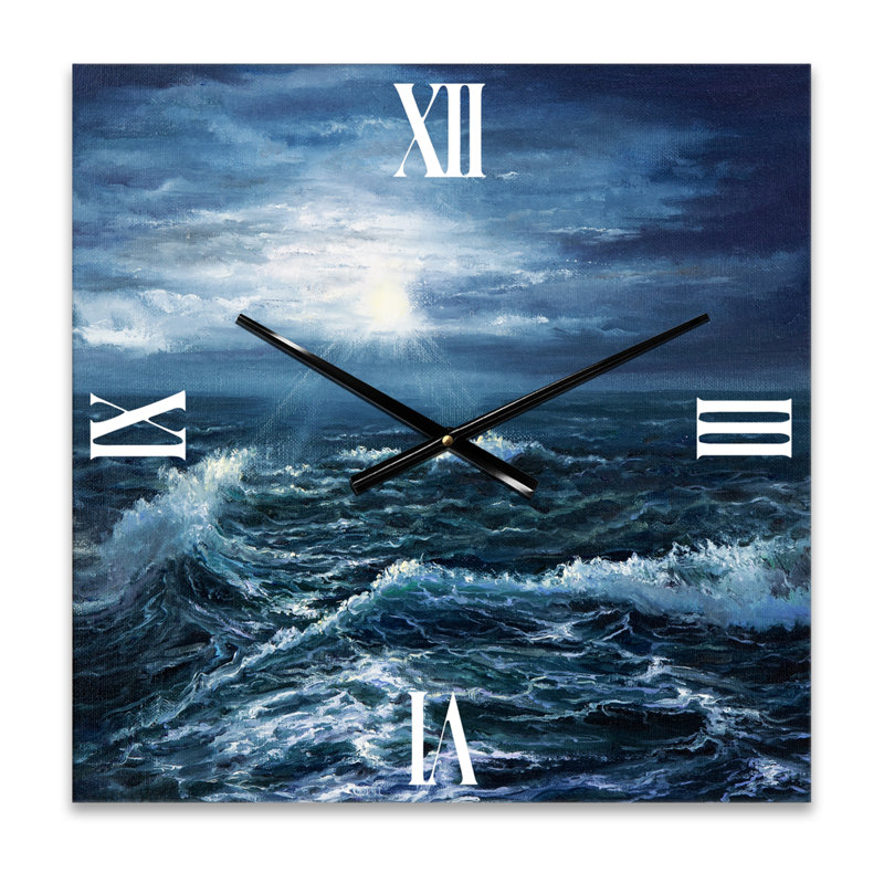 Horloge murale soleil à travers les vagues de l'océan, Grand