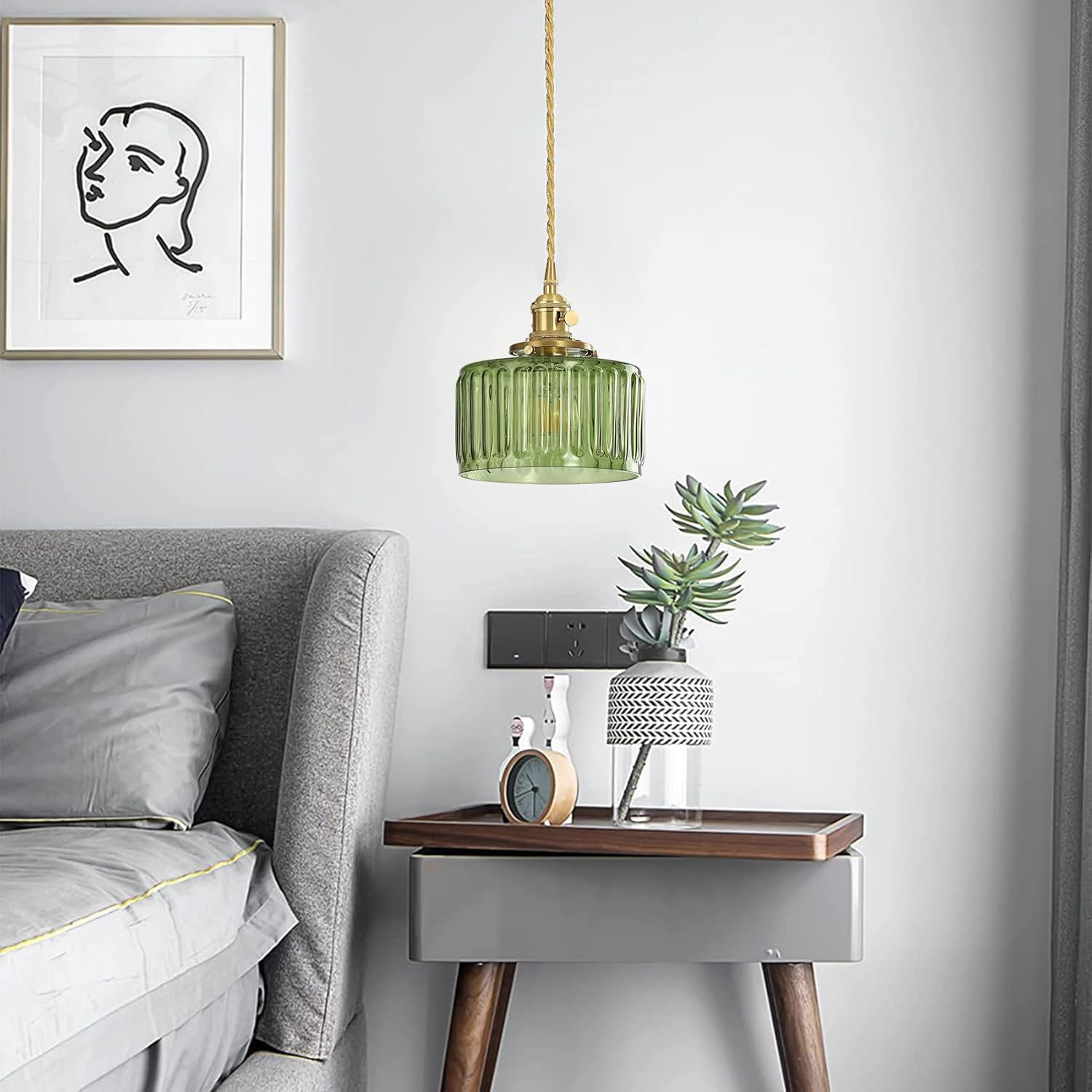 Rosdorf Park Vintage Plug-In Pendant Light With On/Off Switch, Green ...