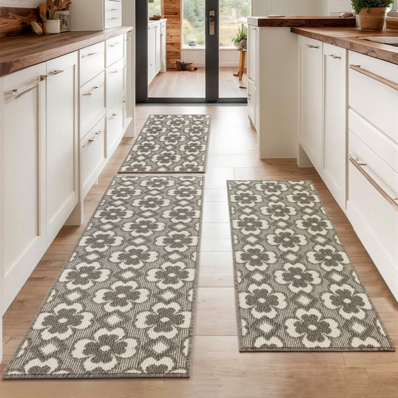 Tapis de cuisine antidérapants lavables à la machine (ensemble de 3), Beige