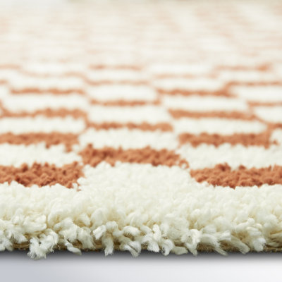 Walker Burnt Orange Cream Checkered Shag Rug