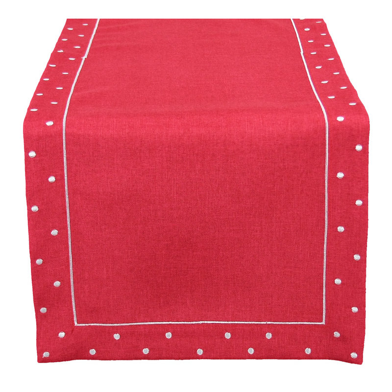 Breen Embroidered Easy Care Rectangular Table Runner, Red