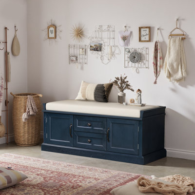 Banc de rangement pour chaussures de 42,5 po de largeur avec banc de rangement à coussins avec 2 tiroirs et 2 armoires